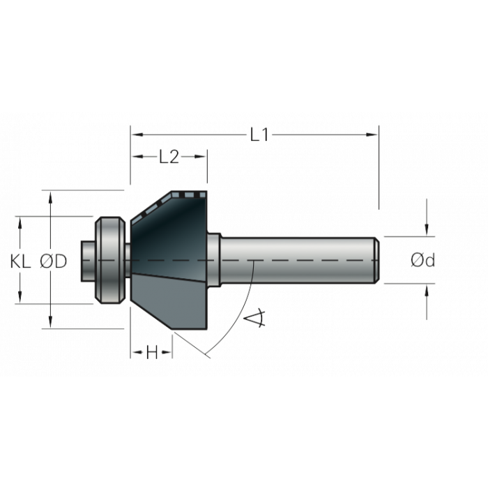 Stehle Hardmetalen Fasefrees met aanlooplager 15° - Ø25,4 x 68 mm - 58512033