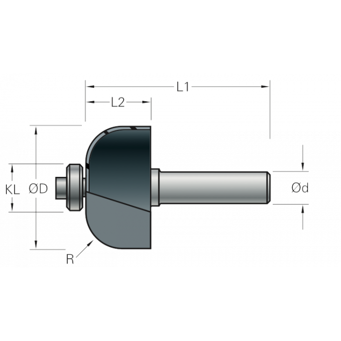 Stehle Hardmetalen Kwartholfrees met aanlooplager - Ø22,7 x 55 mm, R=4 mm - 58512045