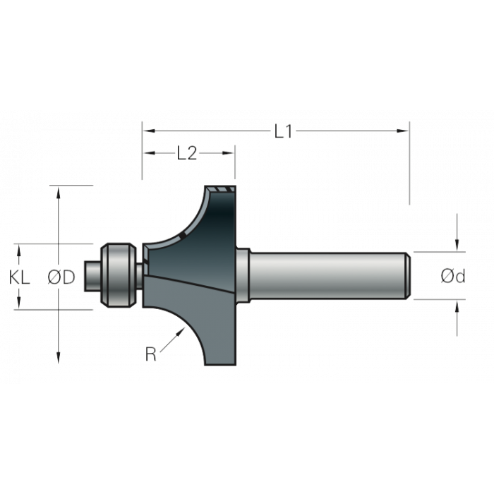 Stehle Hardmetalen Kwartfrees - afrondfrees met aanlooplager - Ø18,7 x 51 mm, R=3,0 mm - 58512096