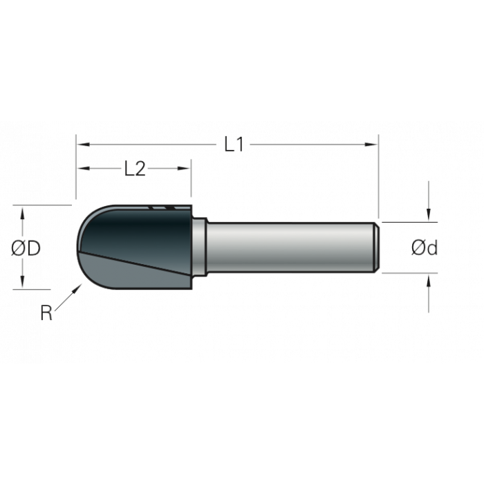 Stehle Hardmetalen halfholfrees met verlengde snede - Ø20 x 54 mm, R=10 mm - 58502303