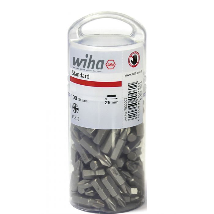 Wiha 7929ZPZ Bits standaard - PZ2 pozidriv - 25 mm - 1/4" - 100 stuks - 40462