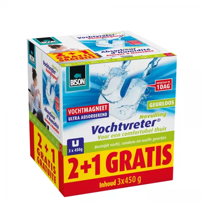 Bison Vochtvreter® vochtmagneet - 2 x 450 gram + 1 gratis 450 gram navulling - 6314038