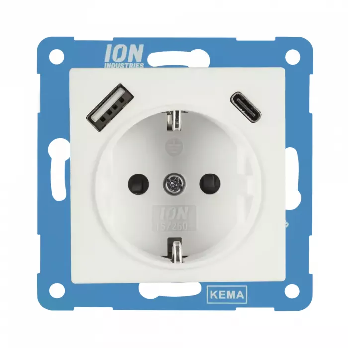 ION Wandcontactdoos USB A + USB C met aanraakbeveiliging VJ/J1 - mat Alpin Wit - 10.300.415