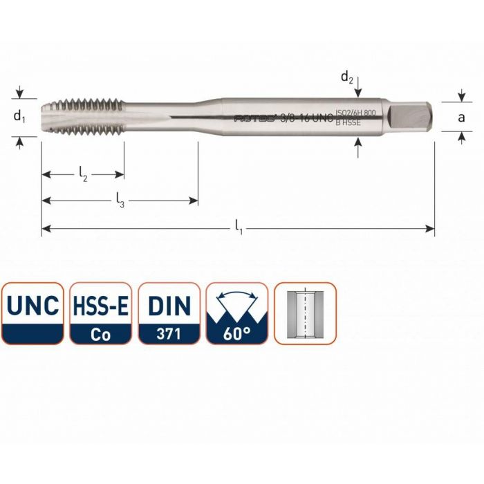 Rotec HSSE-Co 800 machinetap UNC doorlopend