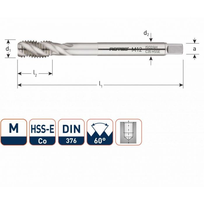 Rotec HSS-E OPTI machinetap metrisch blind M12x1,75 - 321.1200C