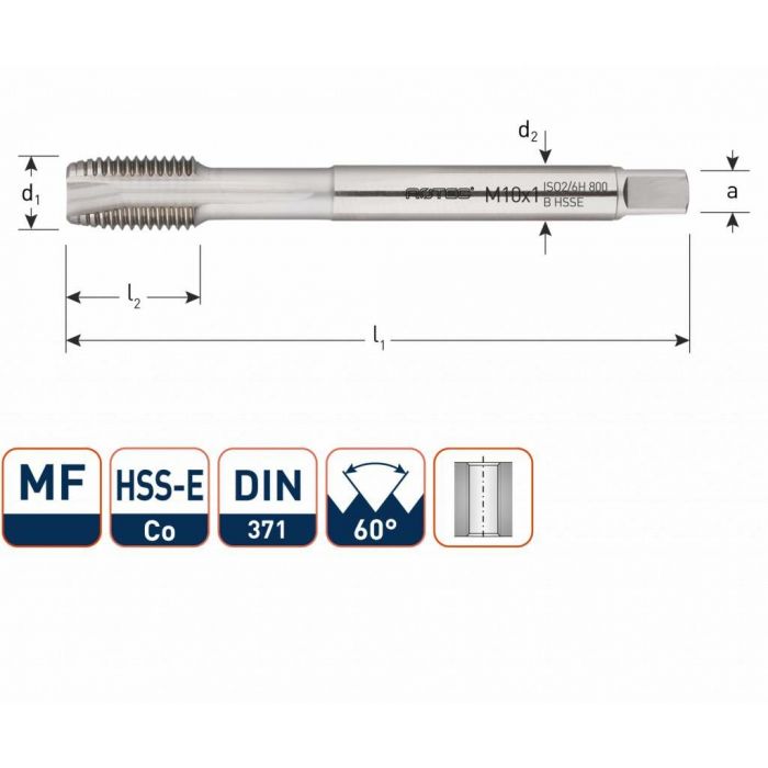 Rotec HSS-Co 800 machinetap - M10x1,0 metrisch fijn doorlopend - 335.1010