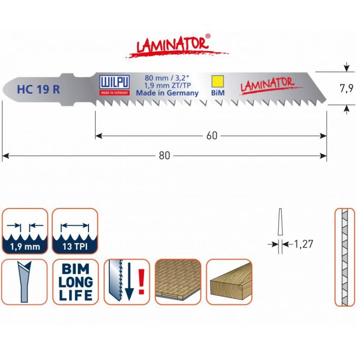 Wilpu Decoupeerzaagblad HC19Rbi laminator 5 stuks - 510.0021