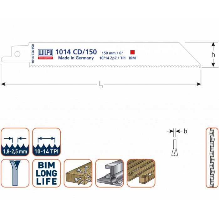Wilpu 1014CD Reciprozaagblad - hout en metaal
