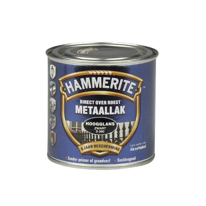 Hammerite Metaallak hoogglans S060 zwart 250ML