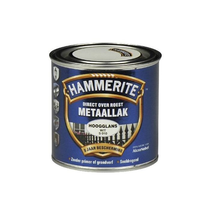 Hammerite Metaallak hoogglans S010 wit 250ML