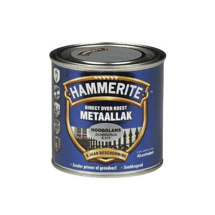 Hammerite Metaallak hoogglans S015 zilver grijs 250ML