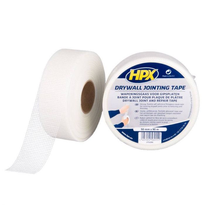 HPX Wapeningsgaas gipsplaat - drywall jointing tape - nadenband 50 mm x 90 meter FT5090