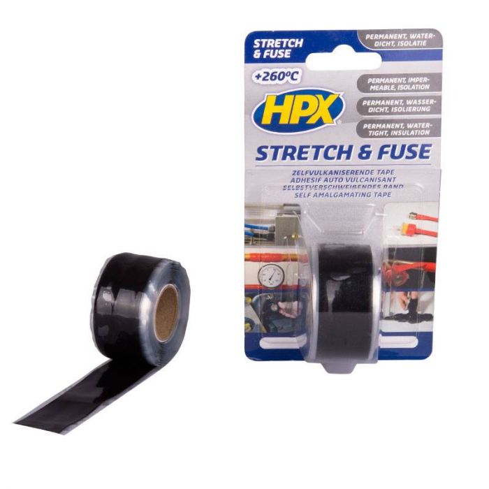 HPX Stretch & Fuse vulkaniserende tape - 25 mm x 3 meter - zwart - SZ2503