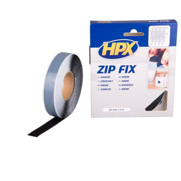 HPX Zip FIx Klittenband (haak) zwart 20mm x 5 meter Z2005H