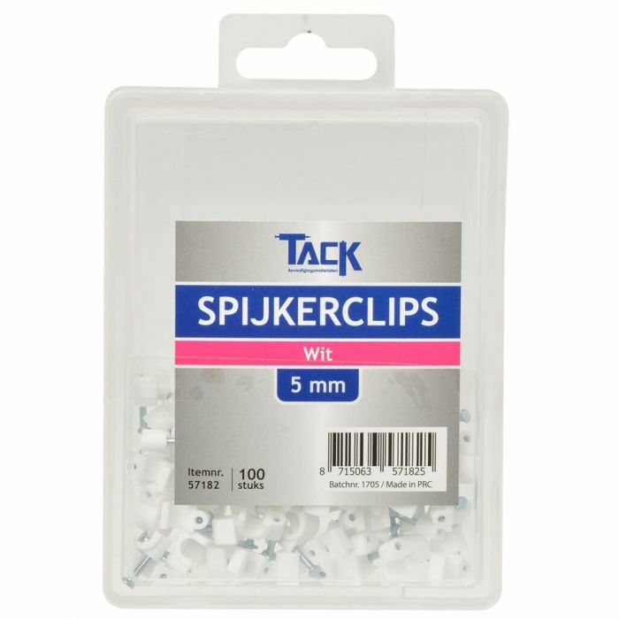 Tack Universele spijkerclip - 5 mm - wit - 100 stuks - 57182