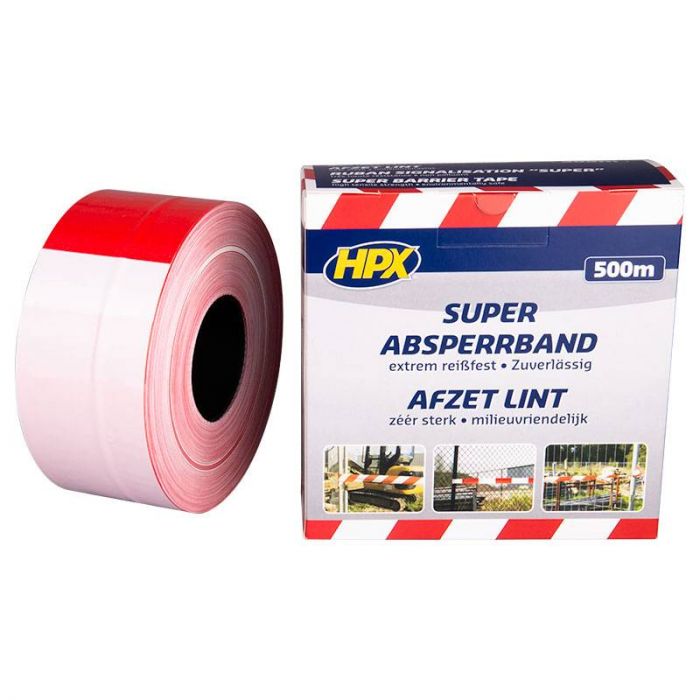 HPX Super barrier tape - Afzetlint rood wit 80 mm x 500 m - BS80100