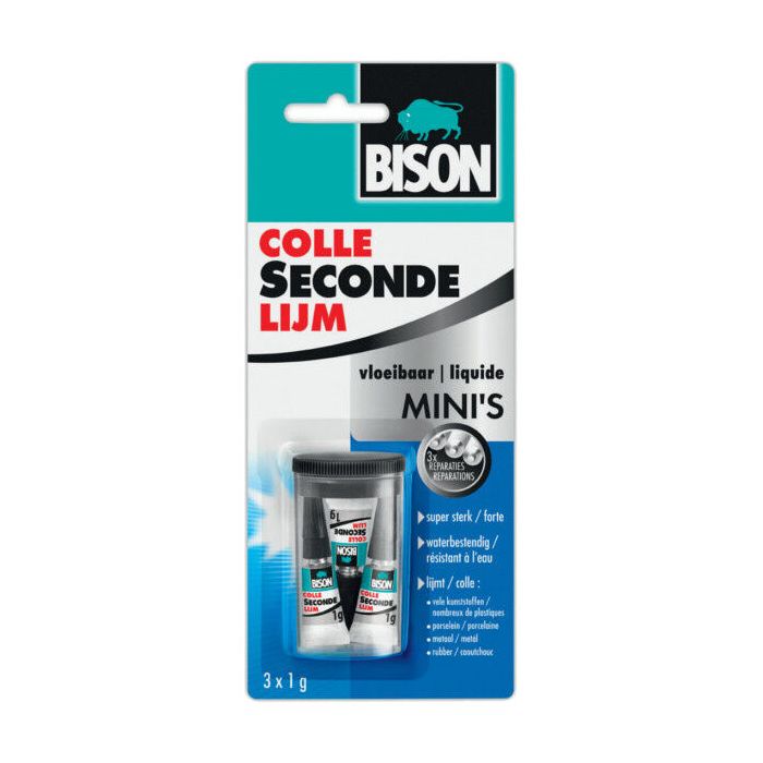 Bison Secondelijm Mini's vloeibaar in box - 3x1 gram