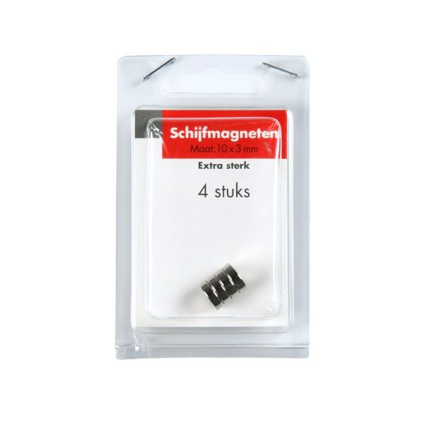 Mac Lean Mini schijfmagneet extra sterk - 10 x 3 mm - 4 stuks - 0414201