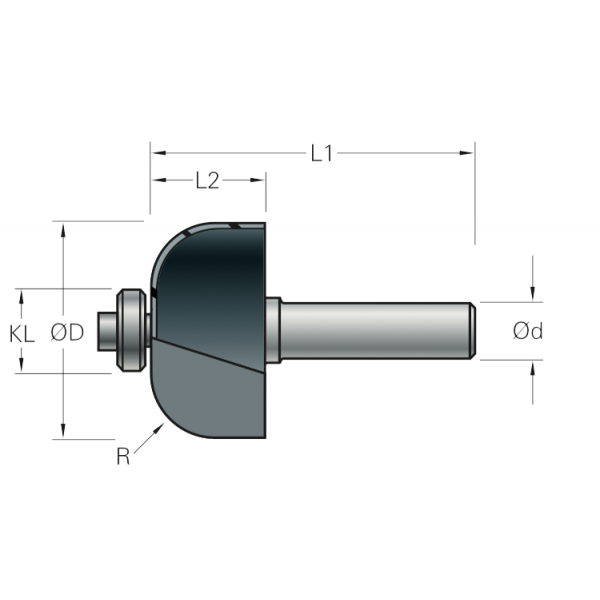 Stehle Hardmetalen Kwartholfrees met aanlooplager - Ø22,7 x 55 mm, R=4 mm - 58512045