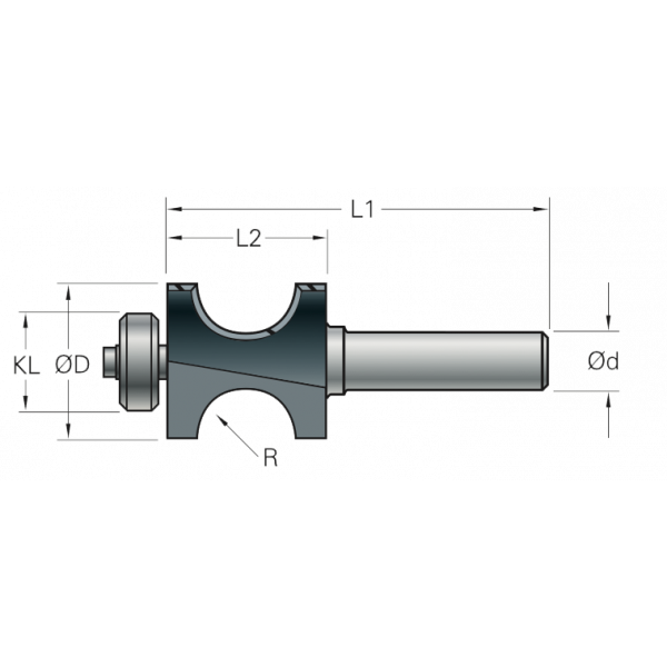 Stehle Hardmetaal halfrondfrees met aanlooplager - Ø25,4 x 65 mm, R=4,8 mm - 58512336