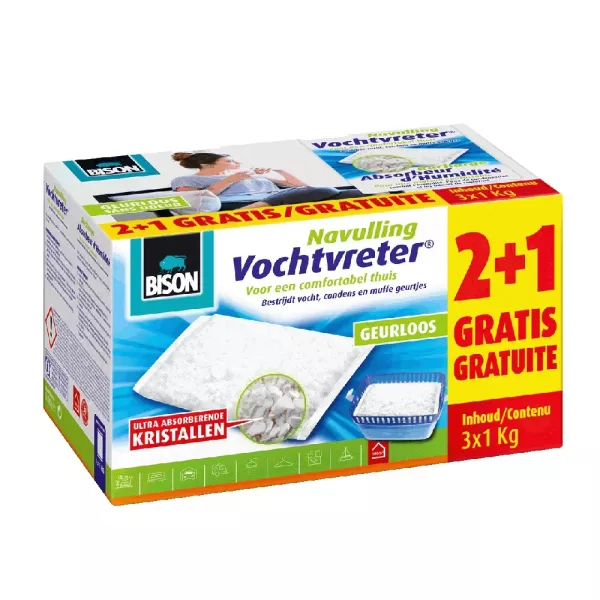 Bison Vochtvreter® navul bag - 2 x 1000 gram + 1 gratis 1000 gram navulling - 6313576