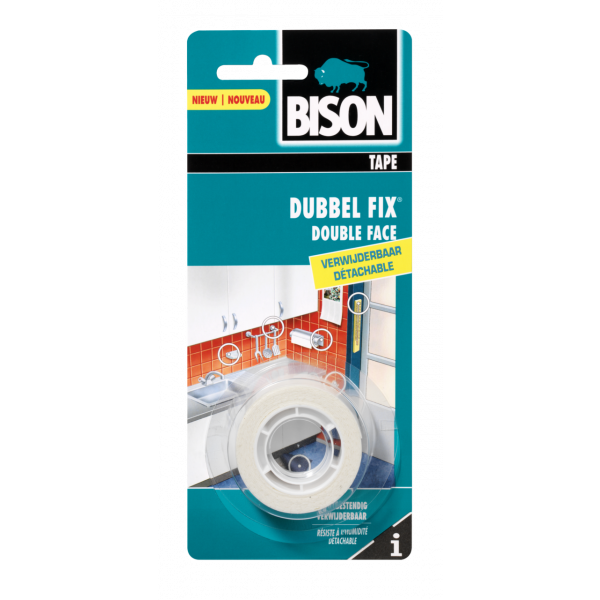 Bison Dubbel Fix dubbelzijdige tape - 1,5 meter x 19 mm - wit - 6302408