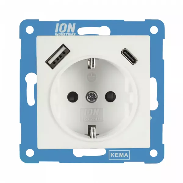 ION Wandcontactdoos USB A + USB C met aanraakbeveiliging VJ/J1 - mat Alpin Wit - 10.300.415