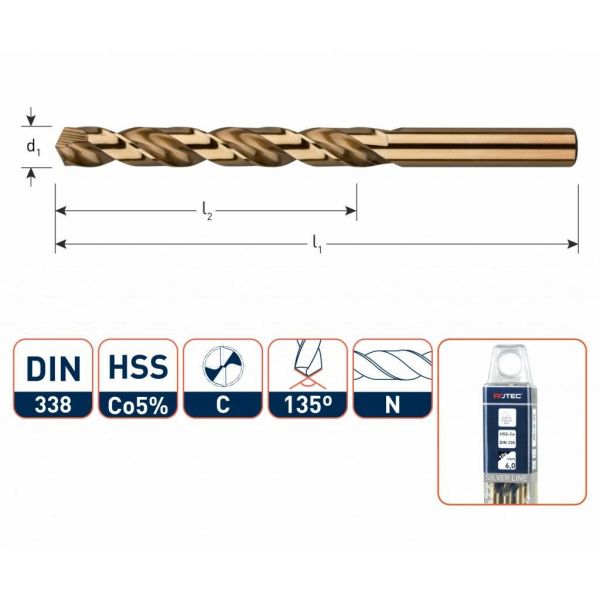 HEVU Metaalboor HSS-Co silver-line in box - Ø1 t/m Ø13 mm