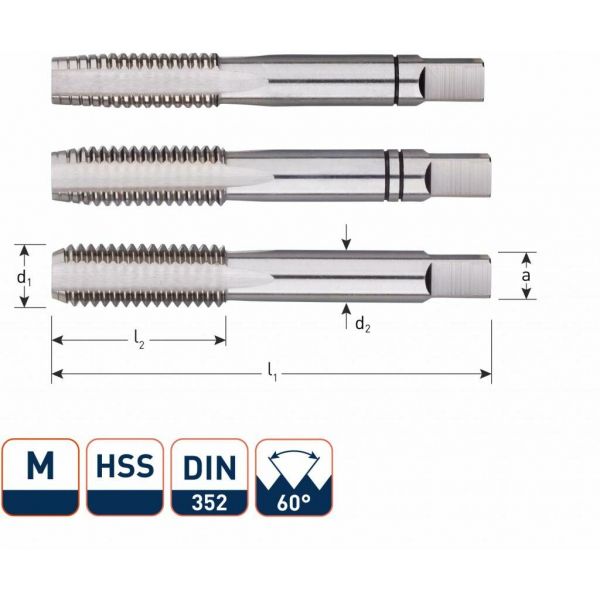 Rotec HSS Handtappenset metrisch set à 3 stuks M3 - M12