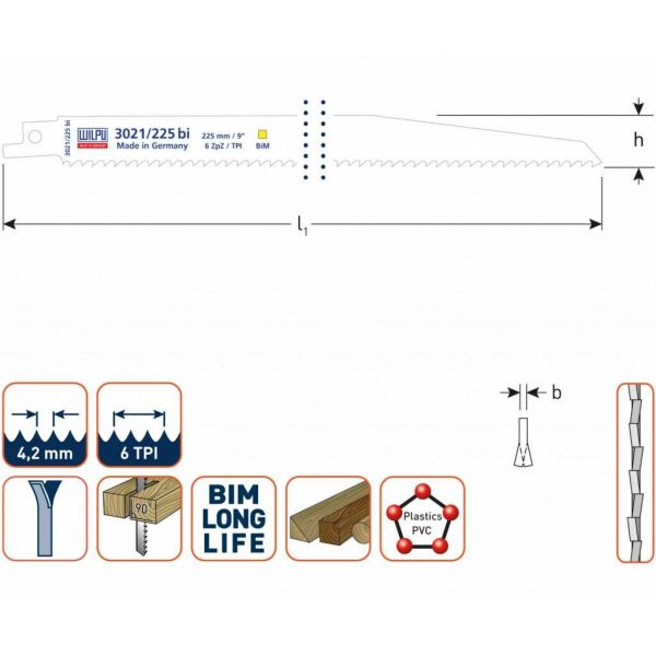 Wilpu Reciprozaagblad 3021bi 150 - 225 - 300 mm