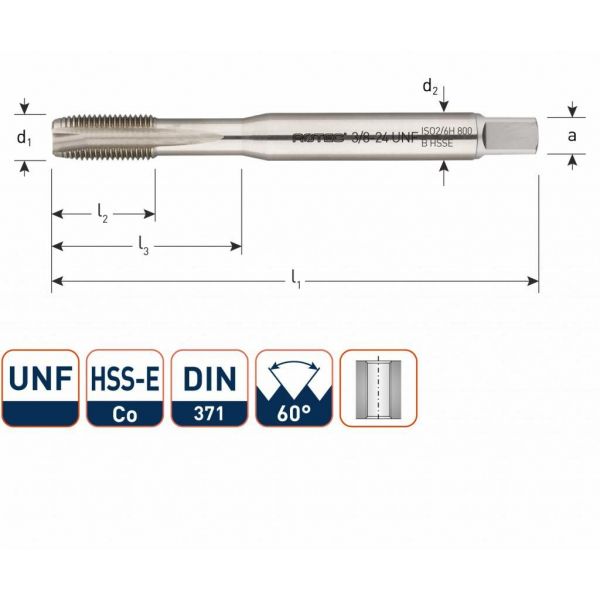 Rotec HSSE-Co 800 machinetap UNF doorlopend DIN371