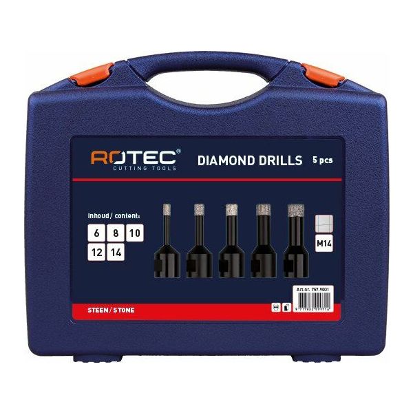 Rotec M14 Diamantboorkronen in ABS-koffer - 5-delig - 757.9001