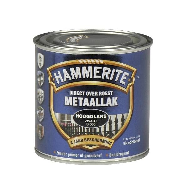 Hammerite Metaallak hoogglans S060 zwart 250ML