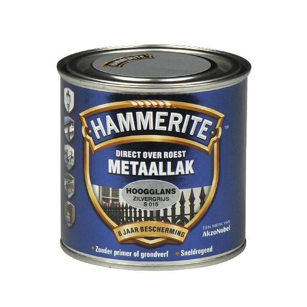 Hammerite Metaallak hoogglans S015 zilver grijs 250ML