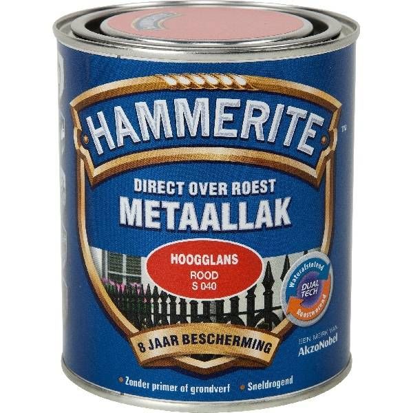 Hammerite Metaallak hoogglans S040 rood 750ML