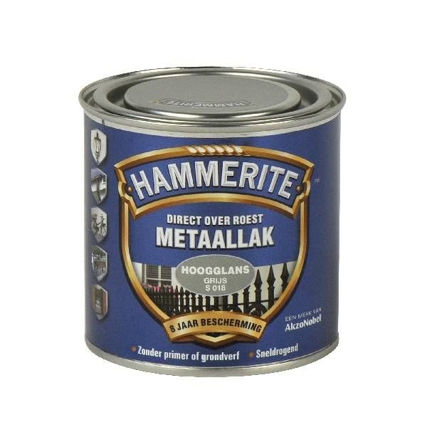 Hammerite Metaallak hoogglans S018 grijs 250ML