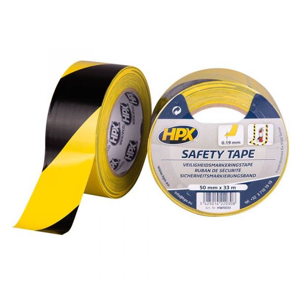 HPX Safety tape - zelfklevende markeringstape - geel/zwart - 50mm x 33 meter