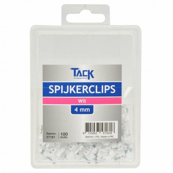 Tack Universele spijkerclip - 4 mm - wit - 100 stuks - 57181