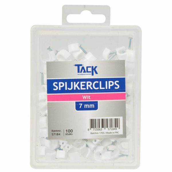 Tack Universele spijkerclip - 7 mm - wit - 100 stuks - 57184