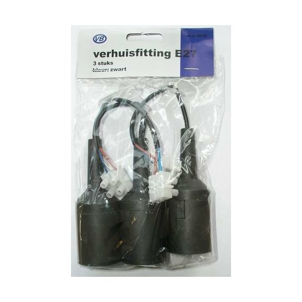 VB Verhuisfitting zwart - E27 - max. 60 Watt - 3 stuks