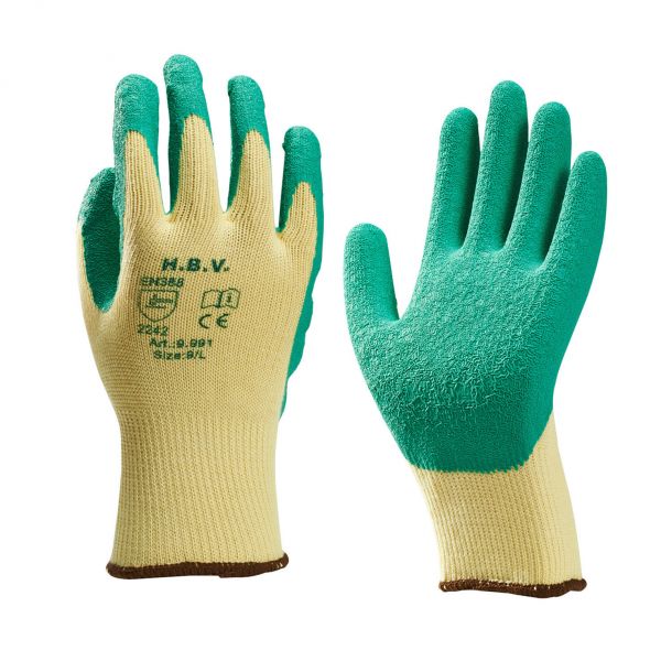 HBV 9.991 Handschoen - latex gecoat - groen / geel