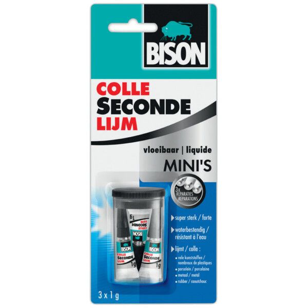 Bison Secondelijm Mini's vloeibaar in box - 3x1 gram