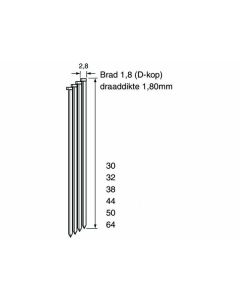 Dutack DA18/64 brads - D-kop - 64 mm - RVS - 4000 stuks - 5150018