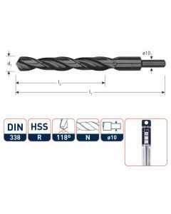 Rotec Metaalboor - spiraalboor HSS-R ø10 mm afgedraaid silver-line - Ø13,5 t/m Ø20 mm