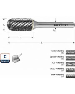 Rotec HM Stiftfrees cilindervorm ronde kop model C (WRC)