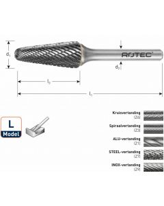 Rotec HM Stiftfrees kegelvorm met ronde kop model L (KEL)