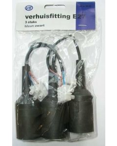 VB Verhuisfitting zwart - E27 - max. 60 Watt - 3 stuks